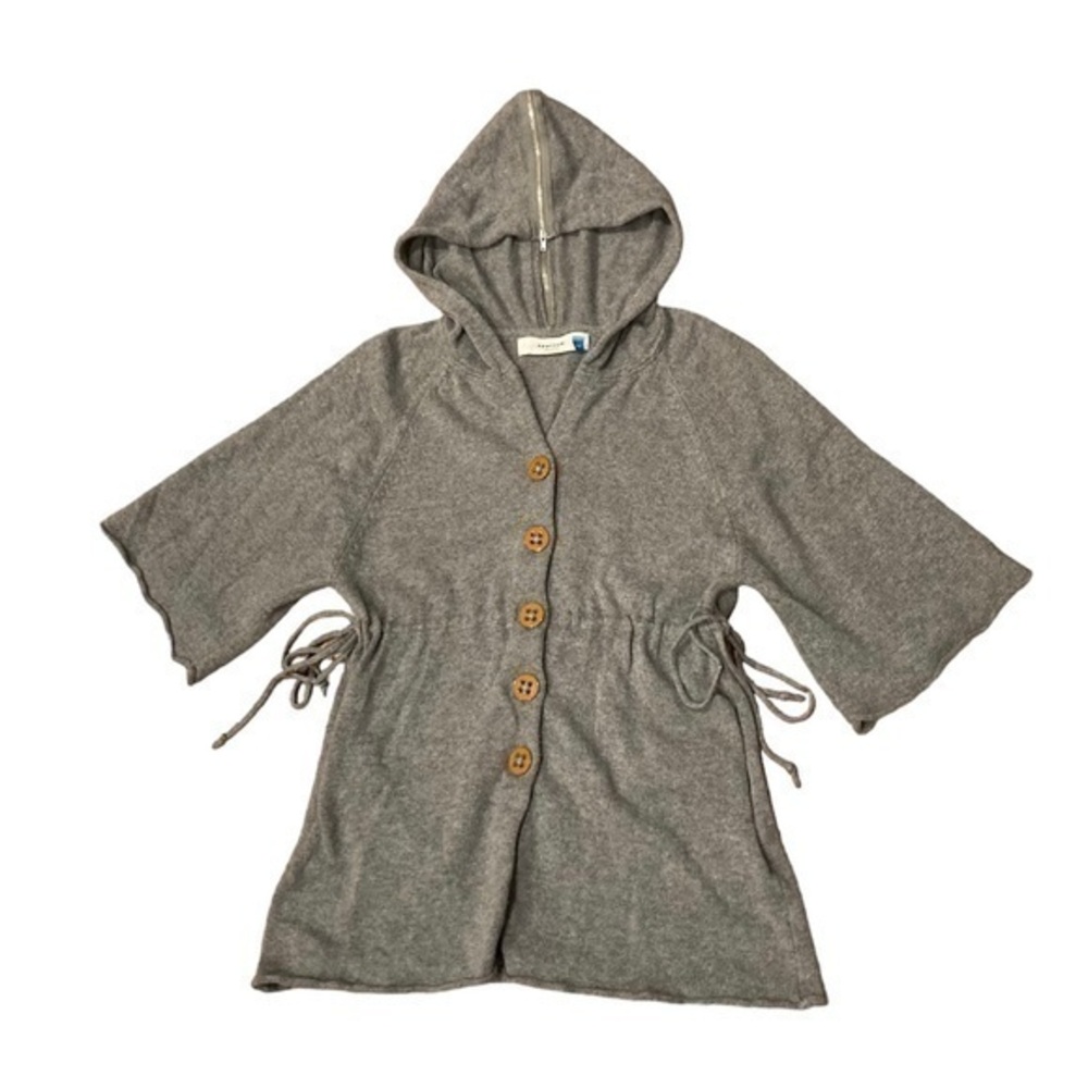 Size XS Sparrow Anthropologie Sweater Gray Zipper Hooded Buttons Womens